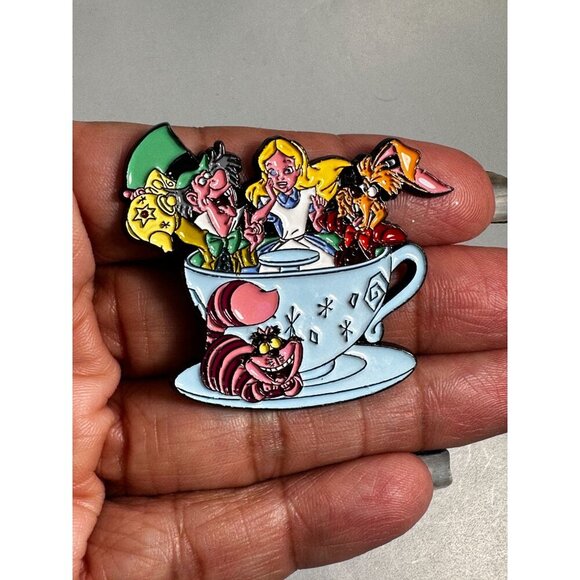 Alice Wonderland Lapel Pin Mad Hatter Cheshire Rabbit Brooch Pin Jewelry Badge - Picture 5 of 8